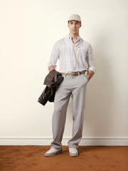 THE BEAR HOUSE Mens Checked Casual Full-Sleeve Shirt | Button-Down Collar | Modern Fit | Stylish Everyday Wear White