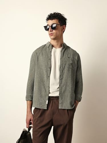 THE BEAR HOUSE Mens Casual Shirt Modern Fit Everyday Wear Green