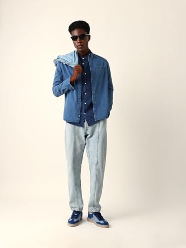THE BEAR HOUSE Men Cotton Solid Slim Fit Casual Shirt Blue