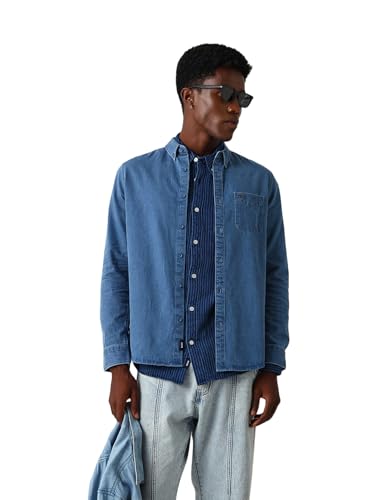 THE BEAR HOUSE Men Cotton Solid Slim Fit Casual Shirt Blue