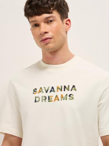 THE BEAR HOUSE Men's Embroidery Relaxed Fit T-Shirt (TSH-DREK-CR_Cream