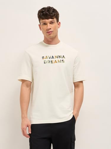 THE BEAR HOUSE Men's Embroidery Relaxed Fit T-Shirt (TSH-DREK-CR_Cream