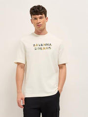 THE BEAR HOUSE Men's Embroidery Relaxed Fit T-Shirt (TSH-DREK-CR_Cream