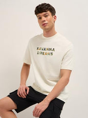 THE BEAR HOUSE Men's Embroidery Relaxed Fit T-Shirt (TSH-DREK-CR_Cream