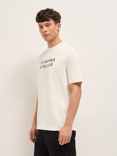 THE BEAR HOUSE Men's Embroidery Relaxed Fit T-Shirt (TSH-DREK-CR_Cream