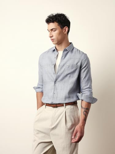 THE BEAR HOUSE Mens Casual Shirt Modern Fit Everyday Wear Blue