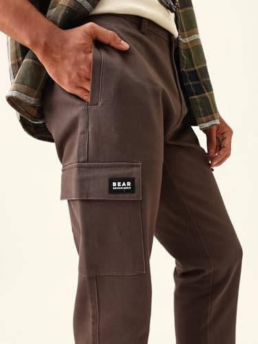 THE BEAR HOUSE Mens Fashion Cargo Pants | Comfortable Stretch Fit | Multi-Pocket Casual Bottoms for Everyday Style Light Brown