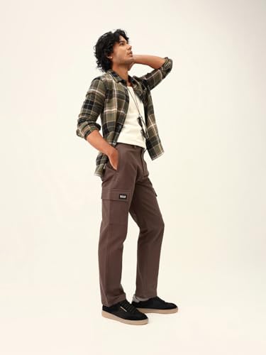 THE BEAR HOUSE Mens Fashion Cargo Pants | Comfortable Stretch Fit | Multi-Pocket Casual Bottoms for Everyday Style Light Brown