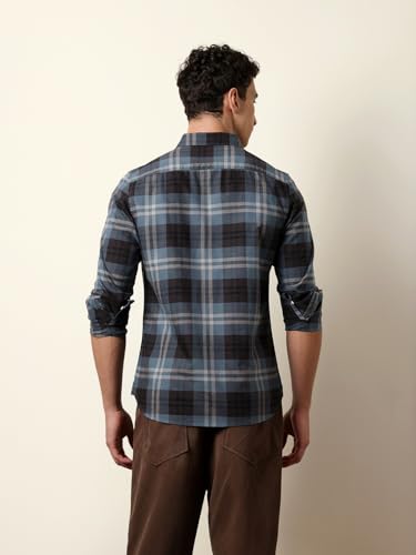 THE BEAR HOUSE Mens Checked Casual Full-Sleeve Shirt | Button-Down Collar | Modern Fit | Stylish Everyday Wear Blue