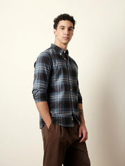 THE BEAR HOUSE Mens Checked Casual Full-Sleeve Shirt | Button-Down Collar | Modern Fit | Stylish Everyday Wear Blue