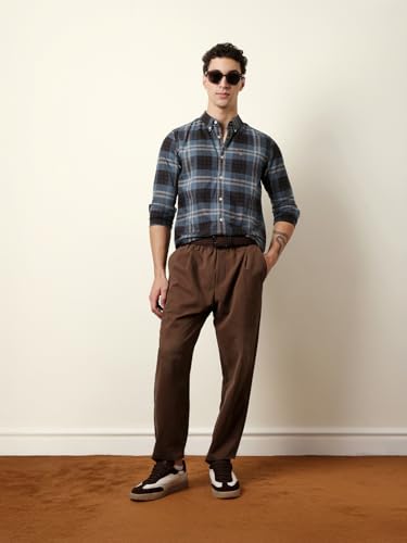 THE BEAR HOUSE Mens Checked Casual Full-Sleeve Shirt | Button-Down Collar | Modern Fit | Stylish Everyday Wear Blue