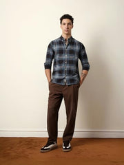 THE BEAR HOUSE Mens Checked Casual Full-Sleeve Shirt | Button-Down Collar | Modern Fit | Stylish Everyday Wear Blue