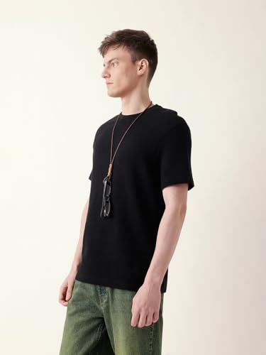 THE BEAR HOUSE Men's Black Half Sleeve Regular T-Shirt