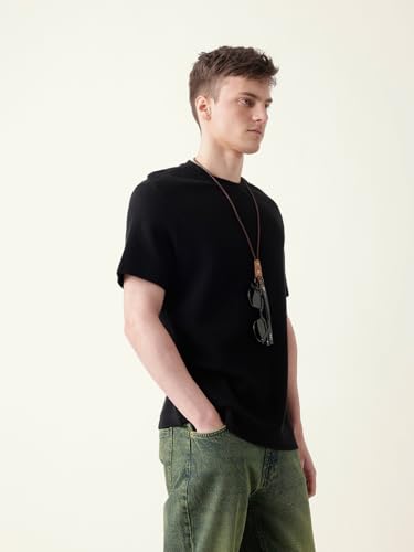 THE BEAR HOUSE Men's Black Half Sleeve Regular T-Shirt