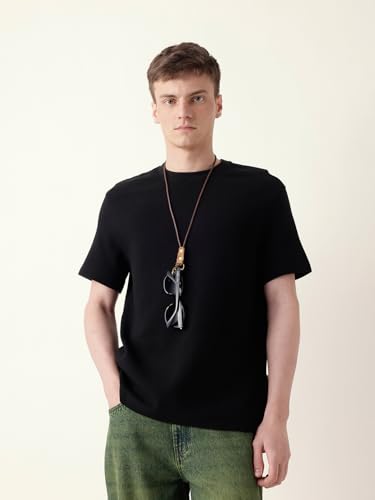 THE BEAR HOUSE Men's Black Half Sleeve Regular T-Shirt