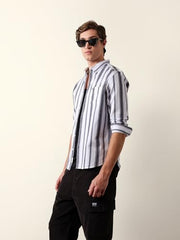 THE BEAR HOUSE Men Cotton Woven Striped Slim Fit Casual Shirt White