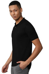 Allen Solly Men Black Solid Polo Neck T-Shirt