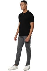 Men Black Solid Polo Neck T-Shirt