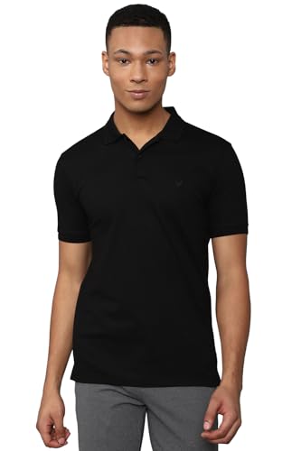 Men Black Solid Polo Neck T-Shirt