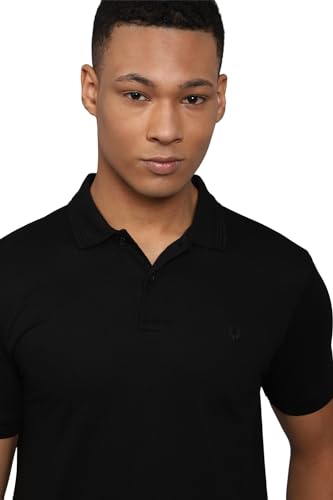 Men Black Solid Polo Neck T-Shirt