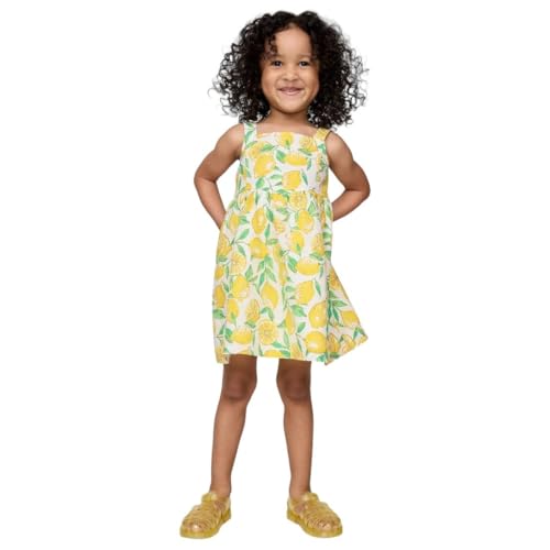 Girls' Printed Round Neck A-Line Dress, Yellow, 3Y
