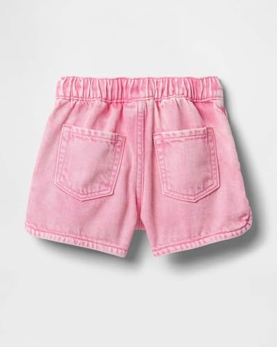 Girls' Denim Mid-Rise Shorts, Coral, 3Y
