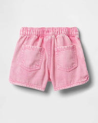 Girls' Denim Mid-Rise Shorts, Coral, 3Y