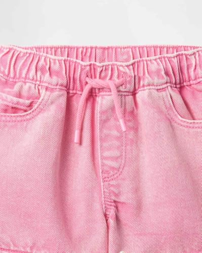 Girls' Denim Mid-Rise Shorts, Coral, 3Y