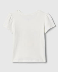 GAP Girls Puff Sleeve Graphic Relaxed Fit Tshirt, White, 2Y