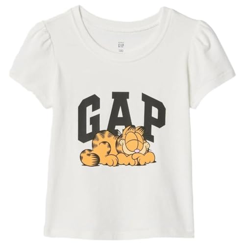 GAP Girls Puff Sleeve Graphic Relaxed Fit Tshirt, White, 2Y