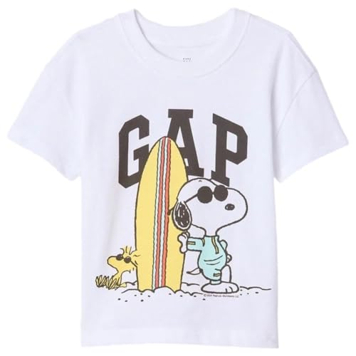 GAP Graphic Print Relaxed Fit Round-Neck T-Shirt, White, 2Y