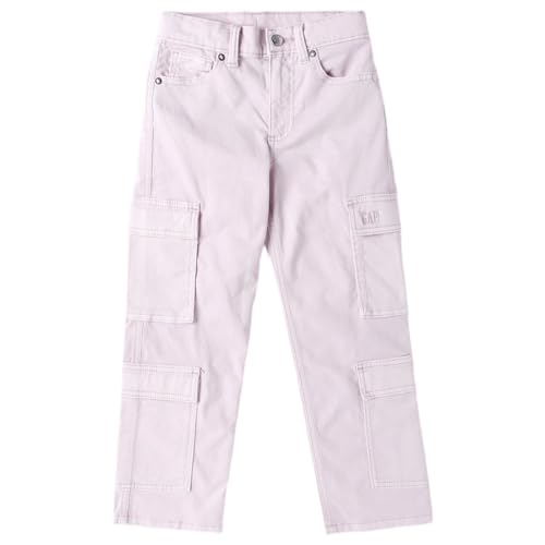 Girls Mid-Rise Straight Fit Cargo Pants, Purple, 14Y