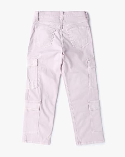 Girls Mid-Rise Straight Fit Cargo Pants, Purple, 14Y
