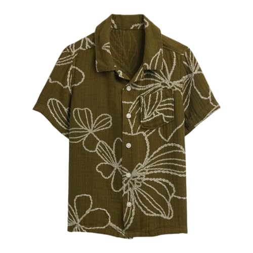 Boys' Floral Camp Collar Shirt, Olive, 4Y