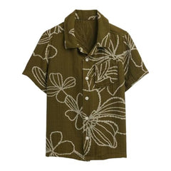 Boys' Floral Camp Collar Shirt, Olive, 4Y