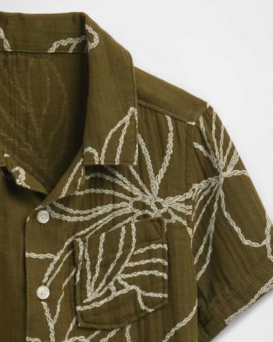 Boys' Floral Camp Collar Shirt, Olive, 4Y