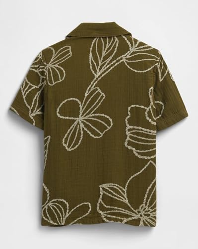 Boys' Floral Camp Collar Shirt, Olive, 4Y