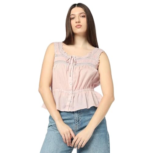 Women Lace Peplum Top, Pink, S