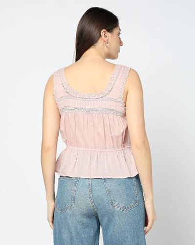 Women Lace Peplum Top, Pink, S