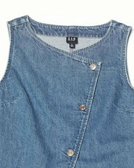 Women Asymmetric Relaxed Round Neck Top, Medium Blue, L