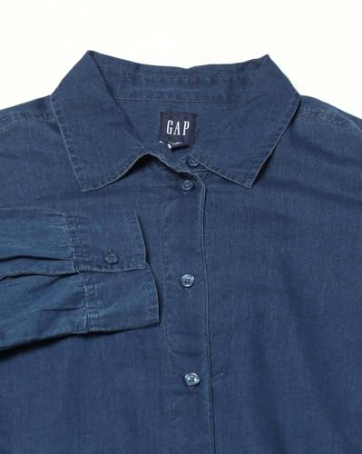 Women Loose Fit Spread Collar Shirt, Medium Blue, M