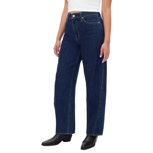 Women's High Rise Wide Leg Relaxed Fit Jeans, Dark Blue, 26