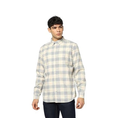 Men's Checks Button-Down Shirt, Beige, XL