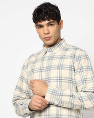Men's Checks Button-Down Shirt, Beige, XL