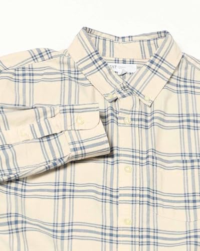 Men's Checks Button-Down Shirt, Beige, XL