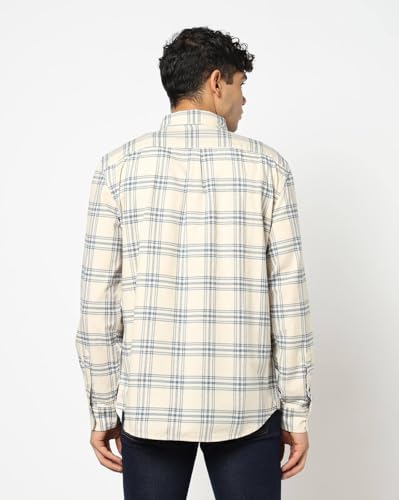 Men's Checks Button-Down Shirt, Beige, XL