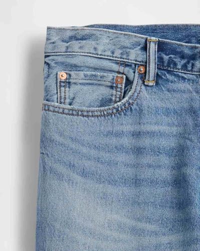 Mens Light-Wash Straight-Fit Jeans