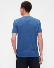 Men Embroidered Crew Neck T-Shirt, Indigo, M