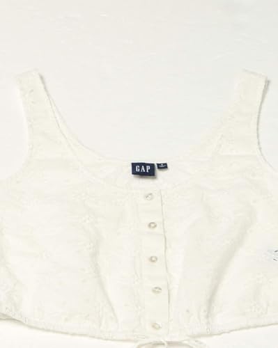 GAP Women Schiffli Embroidered Fitted Cinched Top, Off White, L