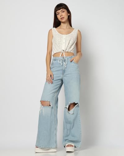 GAP Women Schiffli Embroidered Fitted Cinched Top, Off White, L